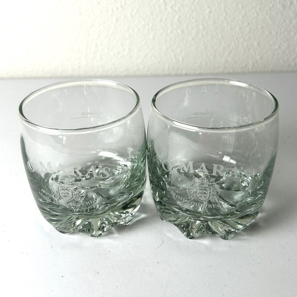 O'Mara's Irish Country Cream Rippled Bottom Rocks Whiskey Glass Set of 2 Bar